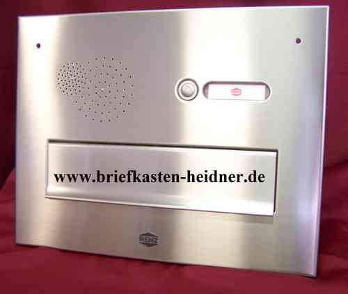 MDH22: Renz-Frontplatte f. Mauerdurchwurfanlage 300, 1-teilig, Zeitungseinwurf, 1 Klingel, Edelstahl