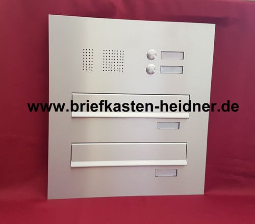 BEH116 Frontplatte, 2-tlg., 300, 2 Briefeinwürfe, 2 Klingeltaster, Sprechsieb EBK h., Edelstahl