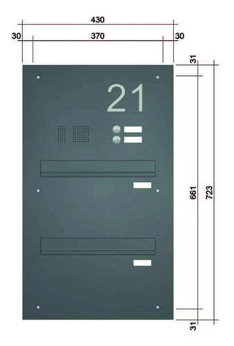 MDH1001: Mauerdurchwurf-Briefkastenanlage, 2-teilig, Hausnummer, RAL7012 basaltgrau