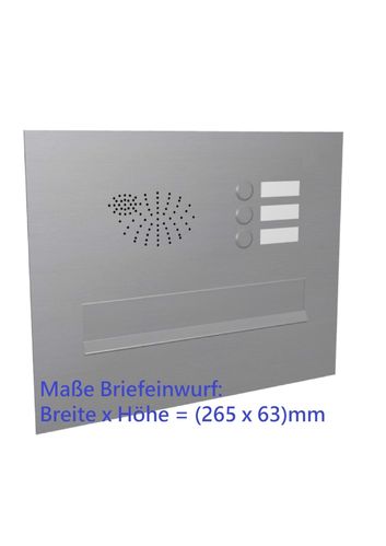 BEH225 Frontplatte für Mauerdurchwurf-Briefkästen 300 mm, 3 Klingeln, Sprechsieb GC-120A, Edelstahl