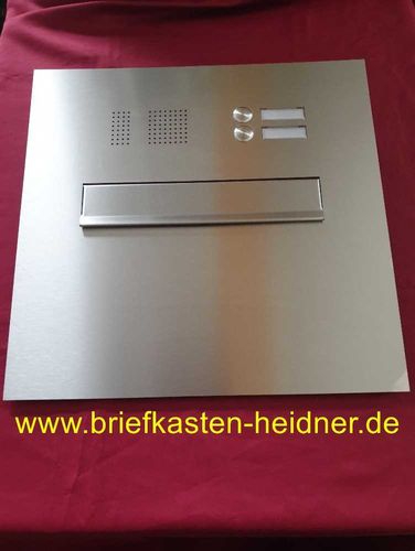BEH227 Frontplatte für Mauerdurchwurf-Briefkästen 300 mm, 2x Klingel, Sprechsieb EBK, Edelstahl